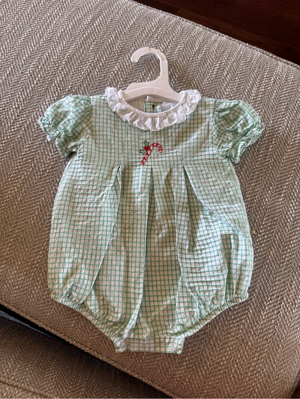 The Proper Peony Christmas Classic Green Gingham Bubble Romper